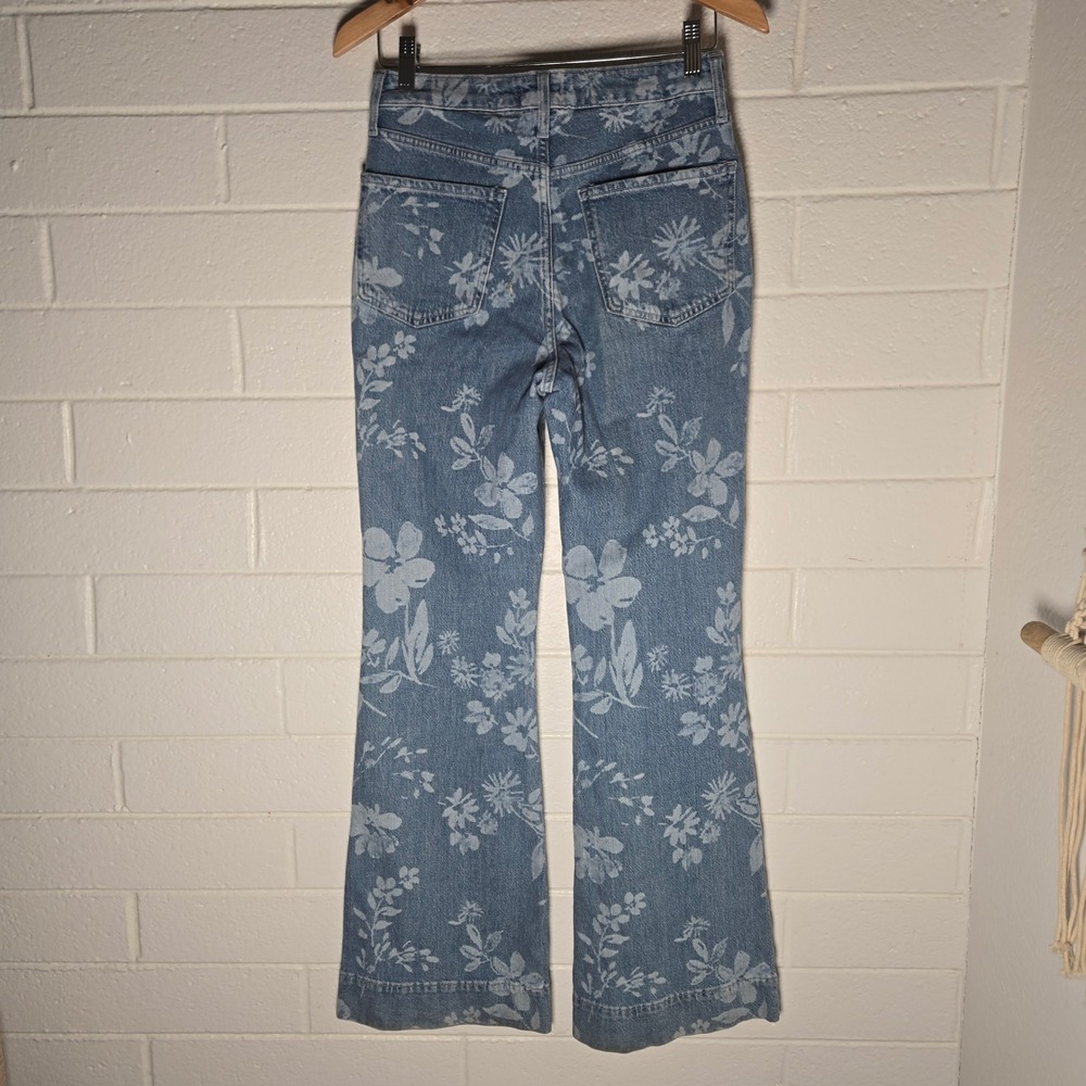 Y2K Vtg Forever 21 Floral Print Jeans 26 High Rise Flare Light Wash Denim Boho‎ - Picture 9 of 9